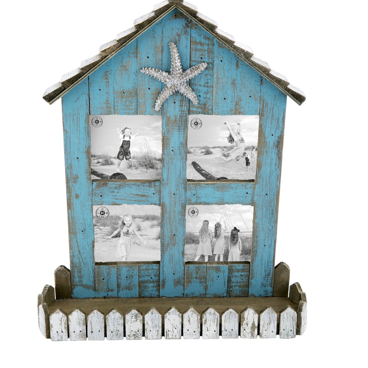 Teal Coastal Beach House 3x3 4-Section Wooden Photo Picture Frame